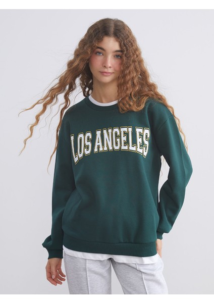 Yeni Sezon Los Angeles Baskılı Oversize Kadın Kalın Sweatshirt