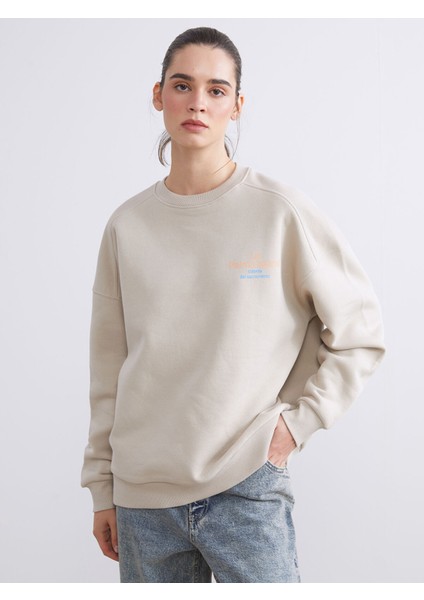 Yeni Sezon Baskılı Oversize Kadın Kalın Sweatshirt