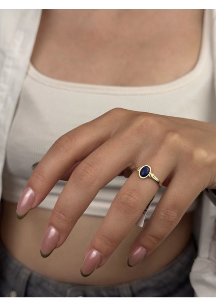 14 Ayar Altın Mavi Taşlı Yüzük 969