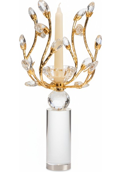Kristal Taşlı Gold Şamdan 3’lü Set