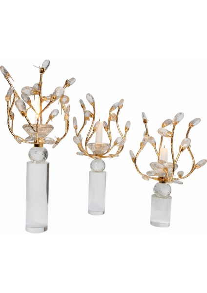 Kristal Taşlı Gold Şamdan 3’lü Set fiyatları