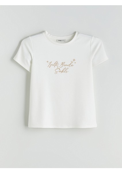 Yeni Sezon Bisiklet Yaka Slogan Baskılı Kadın Tişört indirimleri