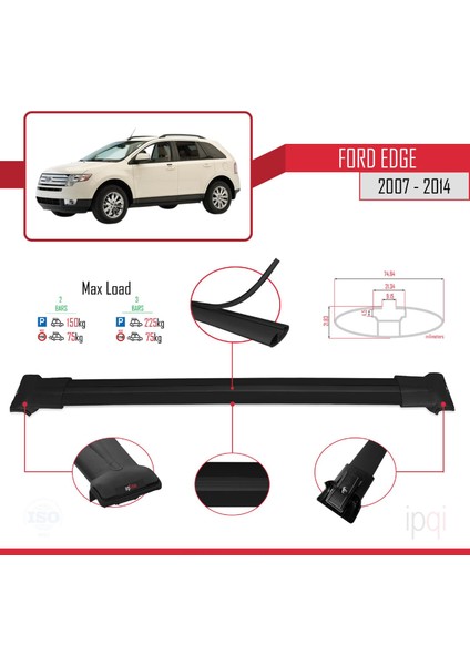 Ford Edge 2007-2014 Arası ile Uyumlu Fly Model Ara Atkı Tavan Barı Siyah 2 Adet fırsatları
