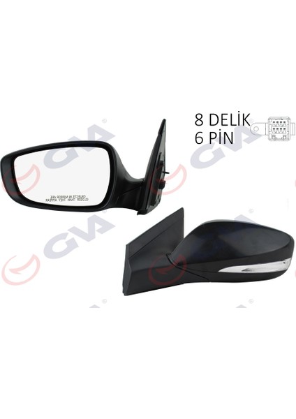 Dış Dikiz Aynası Sol Blue 12 Elektrikli Isıtmalı Sinyalli Siyah Kapak Düz Cam 6 Fiş VM-6451NEHL