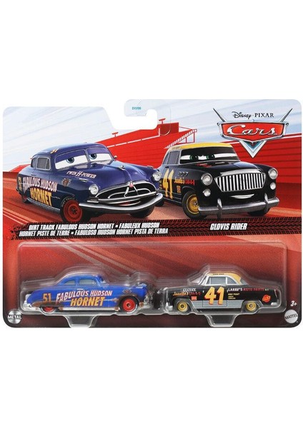 Disney Cars Ikili Karakter Araçlar Dirt Track Fabulous Hudson Hornet & Clovis Rider DXV99 JDH44