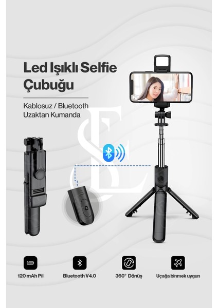 LED Işıklı Selfie Çubuğu Bluetooth Kumandalı Kablosuz Tripot Selfie Monopod Selfie Stick modelleri