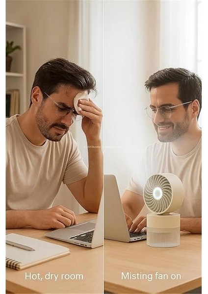 Su Hazneli, Soğuk Buhar Üfleyen Masaüstü Vantilatör, Sessiz Mini Klima Fanı, 3 Kademeli Hız
