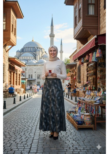 Kadın Anne Çan Etek Soft Dokulu Iç Göstermez Zahmetsiz Desenli Dökümlü Tam Kalıp modelleri