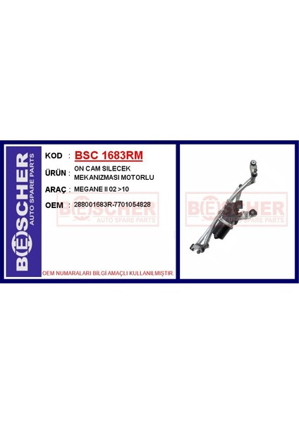 On Cam Sılecek Mekanızması Motorlu Megane Iı 02 >10