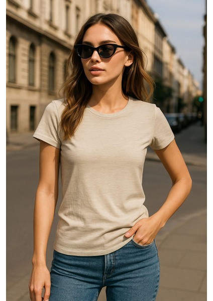 Kadın %100 Organik Pamuklu Relaxed Yıkamalı T-Shirt Bisiklet Yaka Kısa Kollu Kadın Basic Tişört modelleri