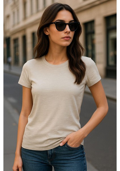 Kadın %100 Organik Pamuklu Relaxed Yıkamalı T-Shirt Bisiklet Yaka Kısa Kollu Kadın Basic Tişört fırsatları