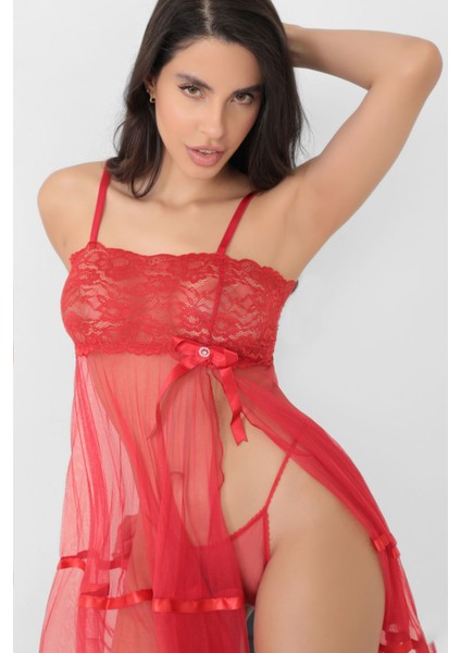 Kırmızı Şifon Pileli GECELIK-835 modelleri