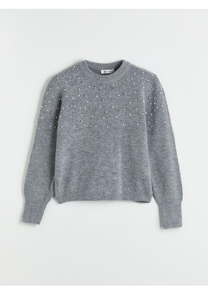 Yeni Sezon Bisiklet Yaka Taşlı Kadın Triko Kazak indirimleri