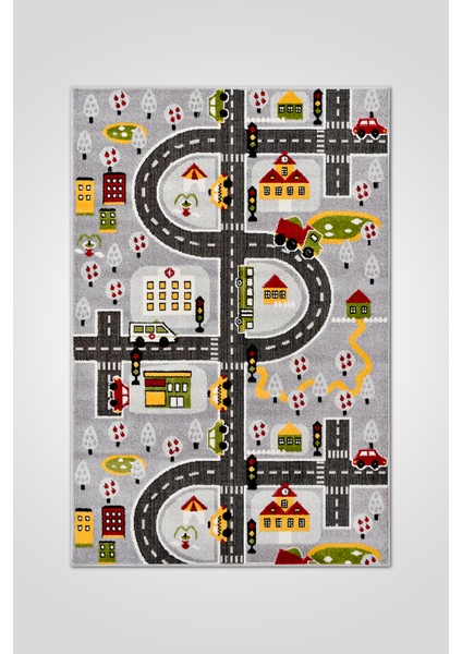 Oyun Şehri Çocuk Oyun Halısı | 3 Boyutlu Araba Yolu Desenli, Tozumaz, Kolay Temizlik, Jüt Tabanlı fırsatları