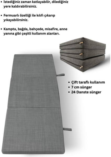 Gri Katlanır Sünger Misafir Yer Yatağı ve Balkon Minderi 7cm