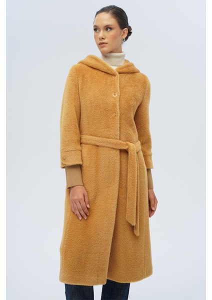 Kapüşonlu Ribana Detaylı Pelüş Kaban Kamel 3118 fiyatları