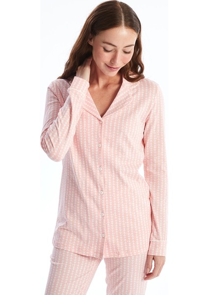 Yeni Sezon Gömlek Yaka Desenli Kadın Pijama Takımı