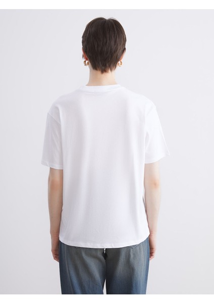 Yeni Sezon Bisiklet Yaka Baskılı Oversize Kadın Tişört indirimleri