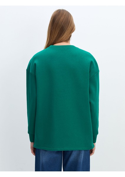 Yeni Sezon Bisiklet Yaka Baskılı Oversize Kadın Kalın Sweatshirt Tunik fırsatları