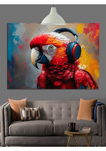 Kırmızı Papağan Kuşu Canlı Dekoratif Kanvas - Mdf Ahşap Tablo