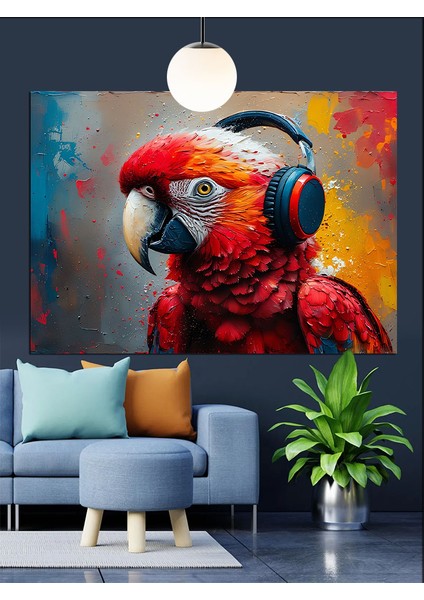 Kırmızı Papağan Kuşu Canlı Dekoratif Kanvas - Mdf Ahşap Tablo modelleri