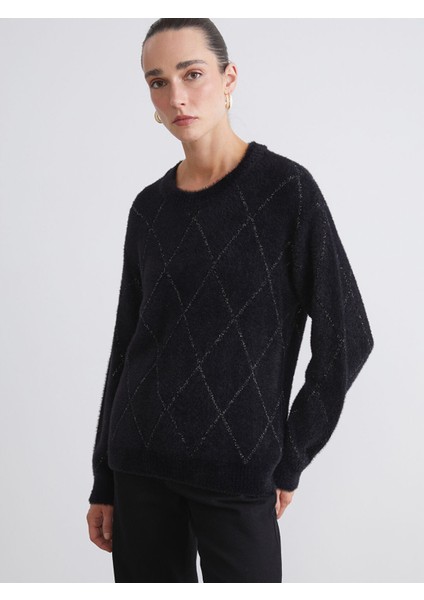 Yeni Sezon Bisiklet Yaka Desenli Kadın Triko Kazak