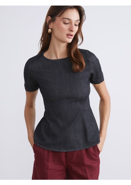 Yeni Sezon Bisiklet Yaka Peplum Jean Bluz