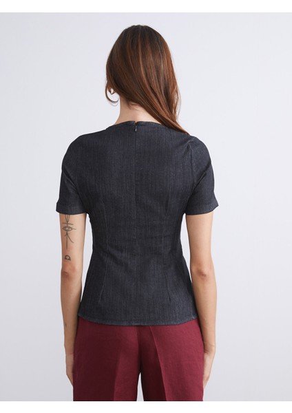 Yeni Sezon Bisiklet Yaka Peplum Jean Bluz fırsatları