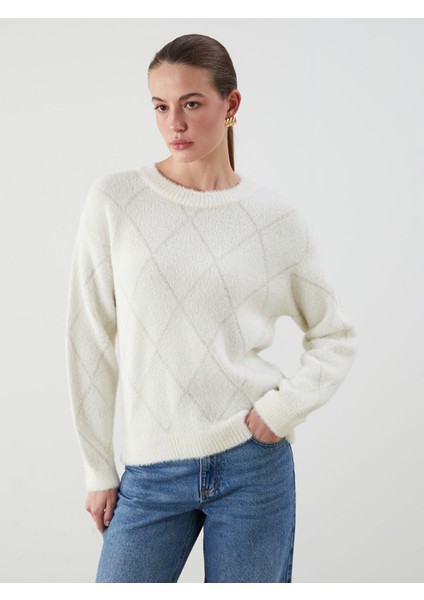 Yeni Sezon Bisiklet Yaka Desenli Kadın Triko Kazak