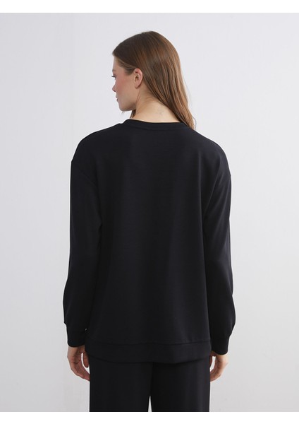 Yeni Sezon Bisiklet Yaka Taşlı Kadın Sweatshirt fırsatları