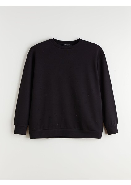 Yeni Sezon Bisiklet Yaka Taşlı Kadın Sweatshirt indirimleri