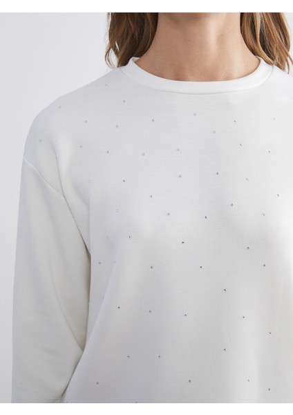 Yeni Sezon Bisiklet Yaka Taşlı Kadın Sweatshirt modelleri