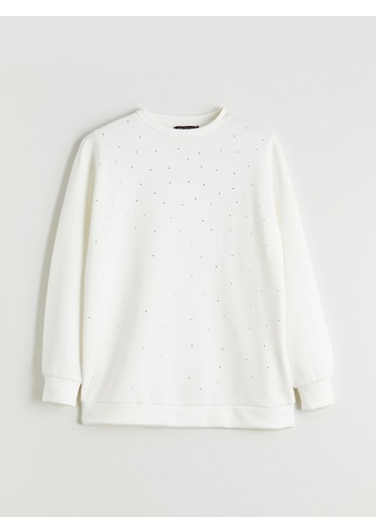 Yeni Sezon Bisiklet Yaka Taşlı Kadın Sweatshirt indirimleri