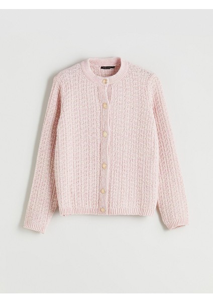 Yeni Sezon Bisiklet Yaka Kendinden Desenli Kadın Triko Hırka