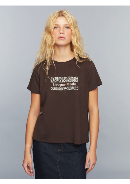 Yeni Sezon Bisiklet Yaka Leopar Baskılı Kadın Tişört