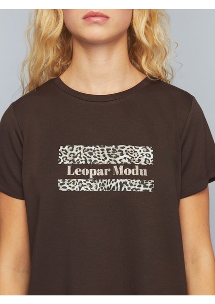 Yeni Sezon Bisiklet Yaka Leopar Baskılı Kadın Tişört modelleri