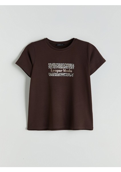 Yeni Sezon Bisiklet Yaka Leopar Baskılı Kadın Tişört indirimleri
