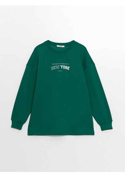 Yeni Sezon Bisiklet Yaka Baskılı Oversize Kadın Kalın Sweatshirt Tunik indirimleri