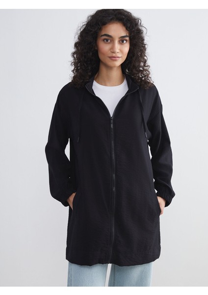 Yeni Sezon Kapüşonlu Oversize Kadın Fermuarlı Sweatshirt