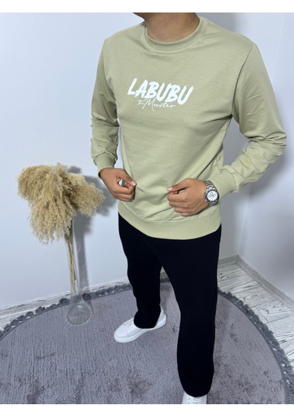 Labubu Sırt Baskı Bisiklet Yaka Sweatshirt