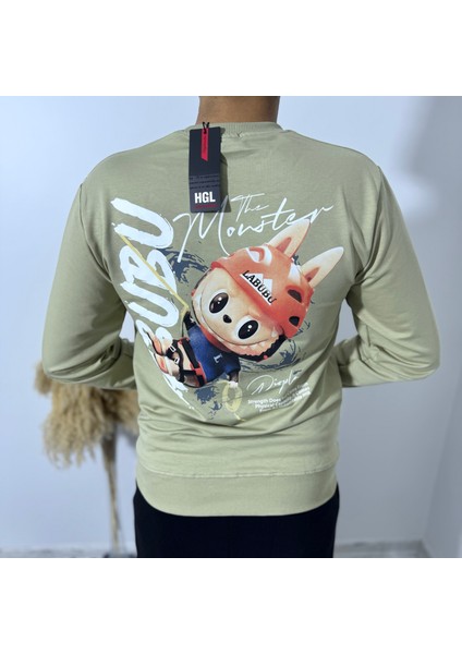 Labubu Sırt Baskı Bisiklet Yaka Sweatshirt fırsatları