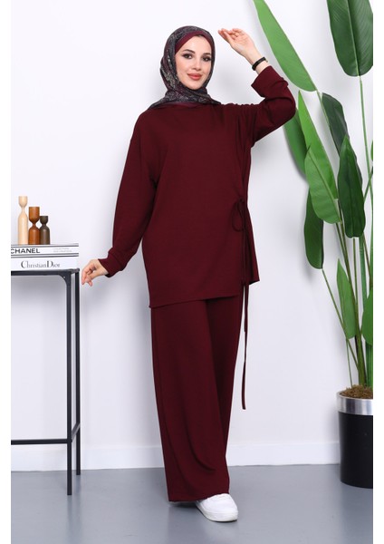 Mürdüm Yan Bağlamalı Tunik Pantolonlu Modal Takım fiyatları
