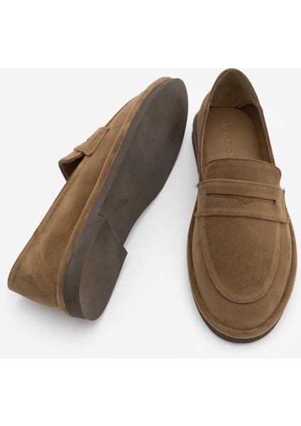 Kadın Loafer Düz Taban Makosen Günlük Ayakkabı Riston Taba Süet