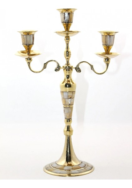 Pirinç Sedefli 3'lü Şamdan Model 1