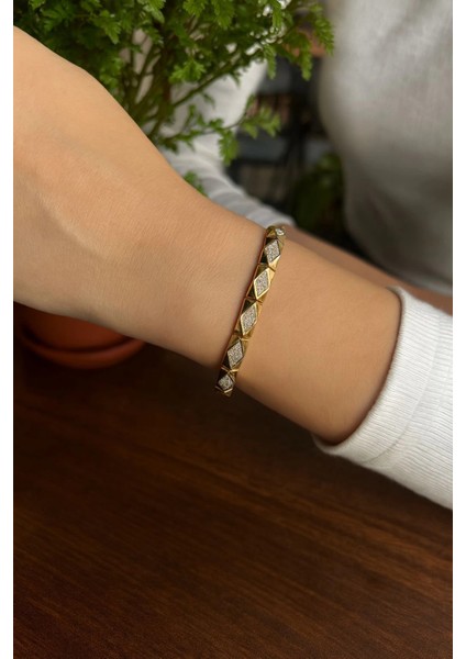 Royal Diamond Kuyumcu Işçiliği 14K Altın Kaplama Premium Seri Kadın Çelik Bileklik modelleri