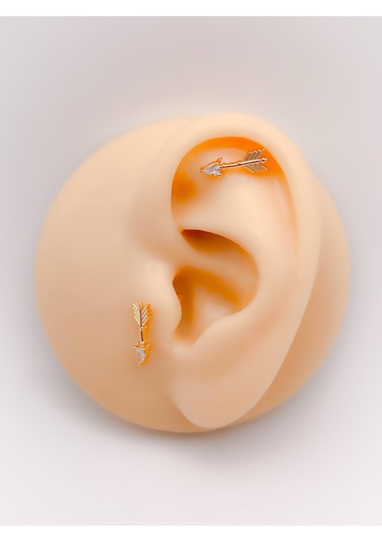 Cerrrahi Çelik Piercing ( Pirsing ) Zirkon Taşlı Ok Tragus Helix Piercing (1ADET)