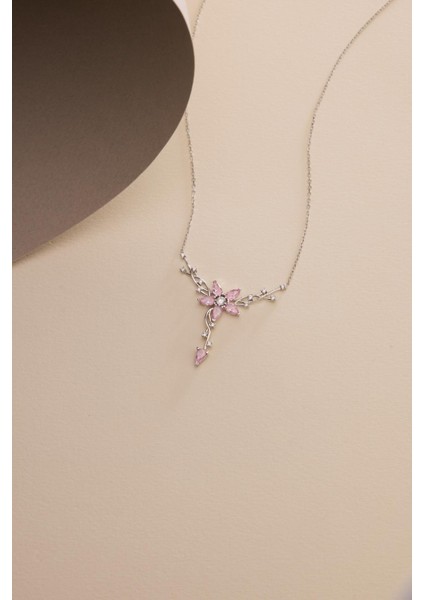 925 Ayar Gümüş Pembe Taşlı Sarmaşık Model Yıldız Detaylı Kolye fırsatları