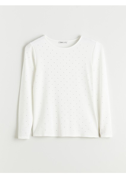 Yeni Sezon Bisiklet Yaka Taşlı Kadın Tişört