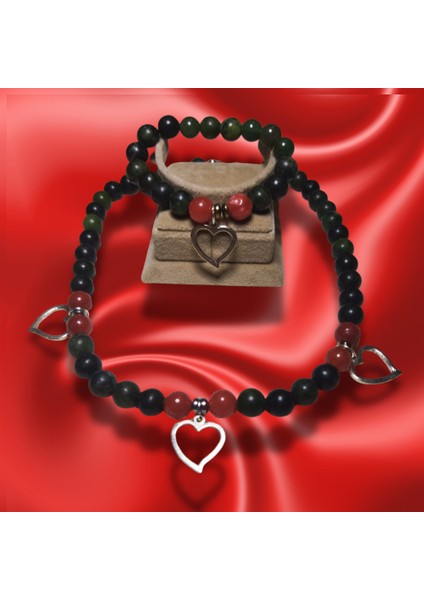 Reina Del Corazen El Yapımı, Otantik Tasarım ve Enerji Dengeleyici Takı Kraliyet Yeşim ve Koruyucu Akik Taşı Antik Kolye Bileklik