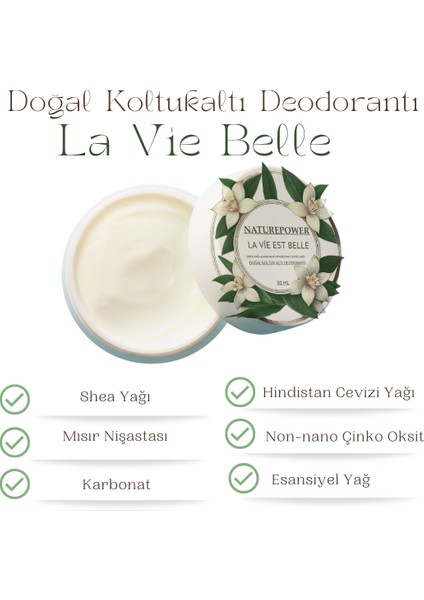 Doğal Krem Koltuk Altı Deodorantı Ter Kokusu Önleyici La Vie Belle Parfüm Esanslı 50 ml fiyatları